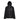 Black hooded jacket with a logo on the chest against a white background