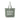 Green tote bag with white text on a white background