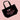 Black tote bag with pink text and hearts on a pink background