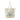 Beige tote bag with a dog line drawing and floral wreath on a white background
