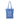 Blue tote bag with 'Happiness has four paws' text and dog illustrations on a white background